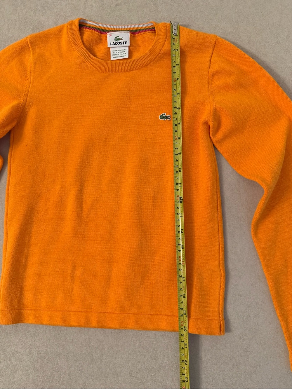 Vintage Collector Lacoste Made in France Orange Crewneck Knit Sweater XS-S FR 36 - Picture 10 of 17
